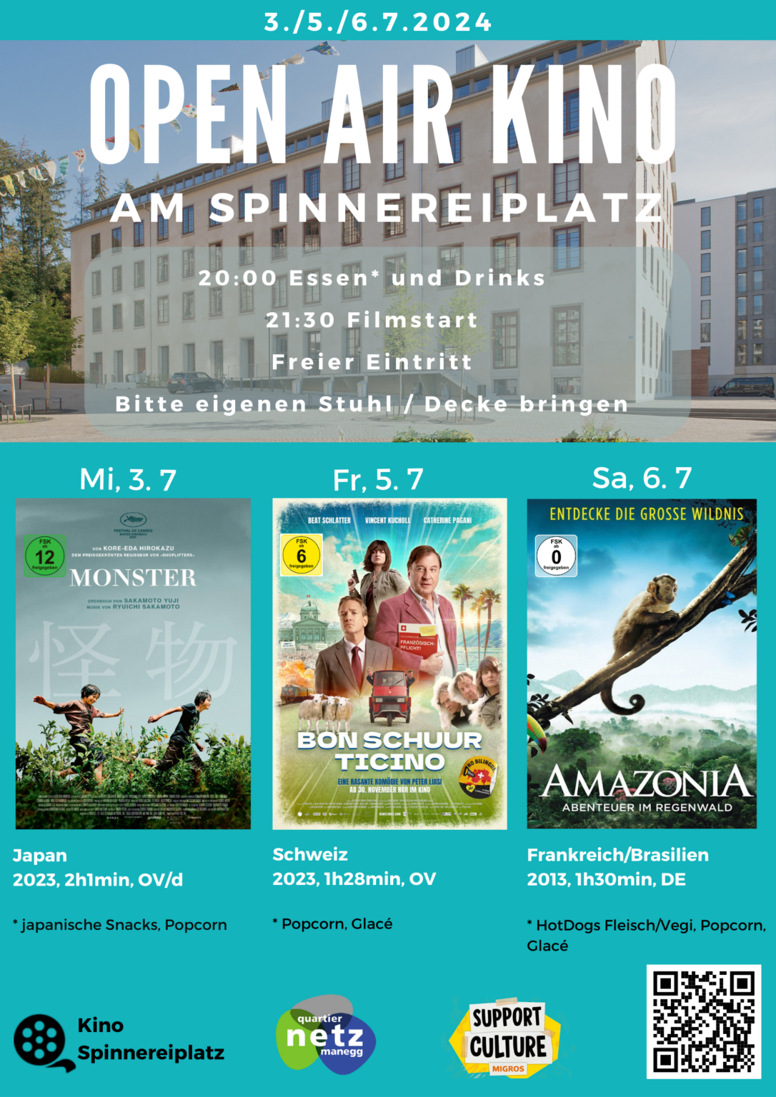 Open Air Kino 3. /5. /6. Juli 2024 - Kino Spinnereiplatz